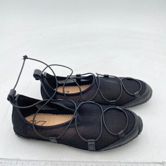 Black Mesh Womens Round Toe Ballet Flats Lace Up Comfort Shoes - Picture 3 of 6